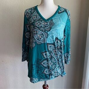 Chico's Teal and Black Paisley Blouse